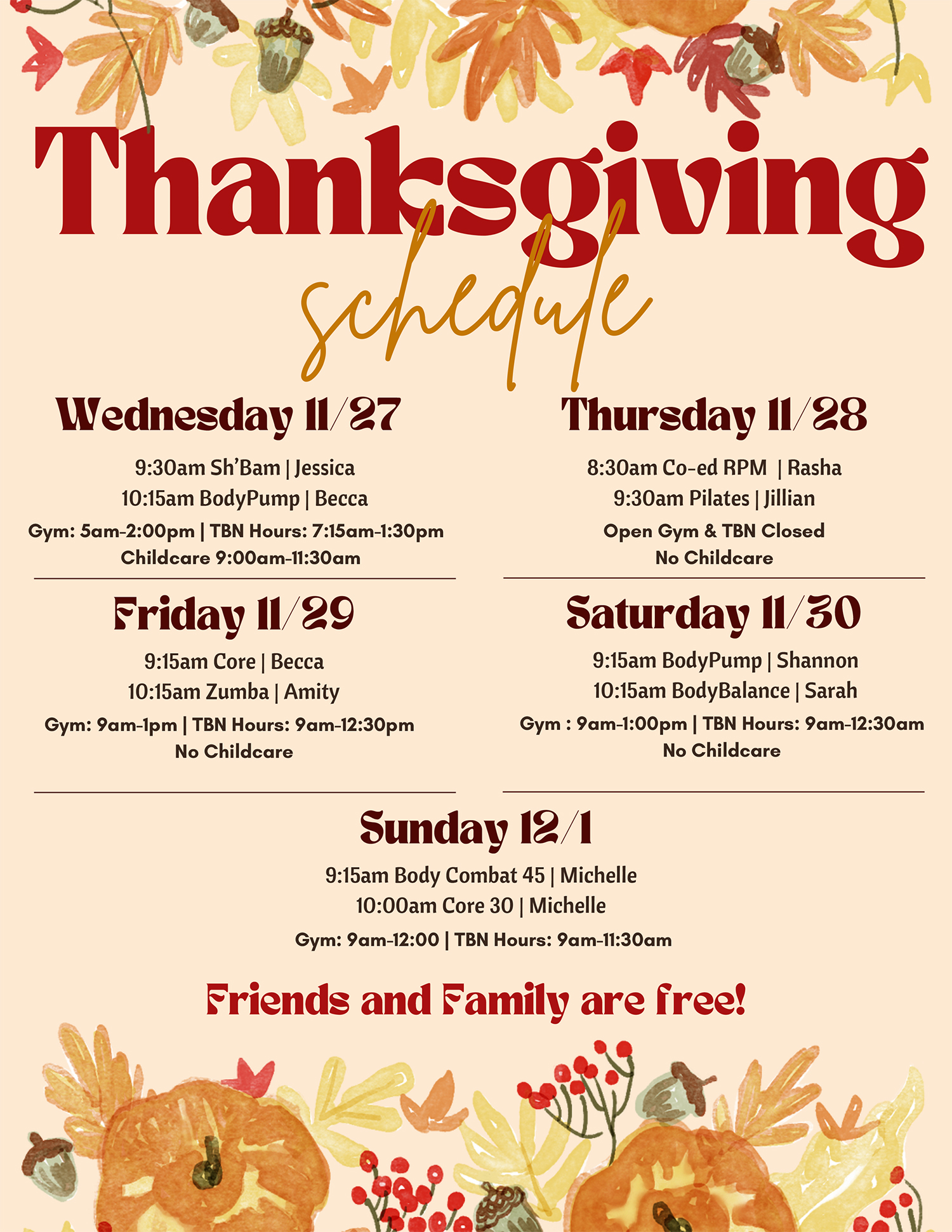 2024 Thanksgiving Schedule